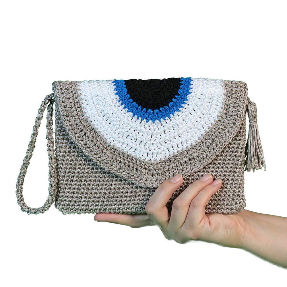 crochet evil eye clutch bag