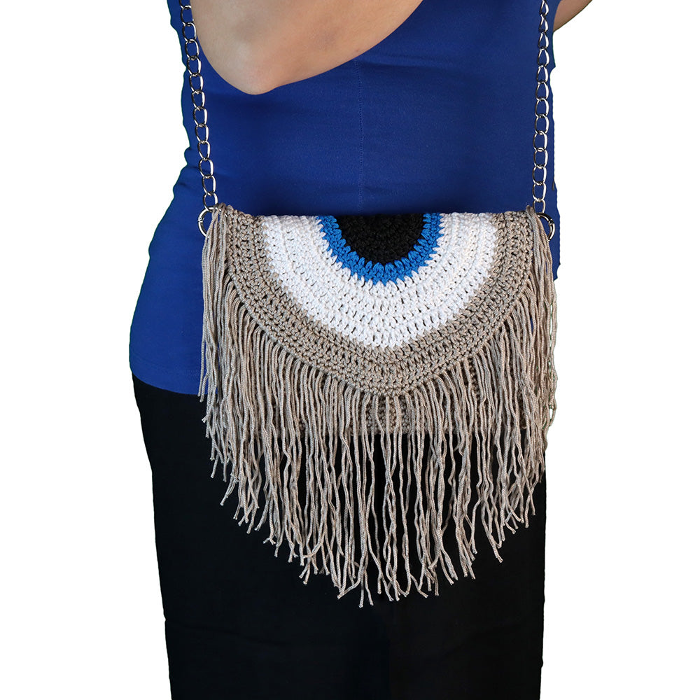 crochet evil eye clutch bag